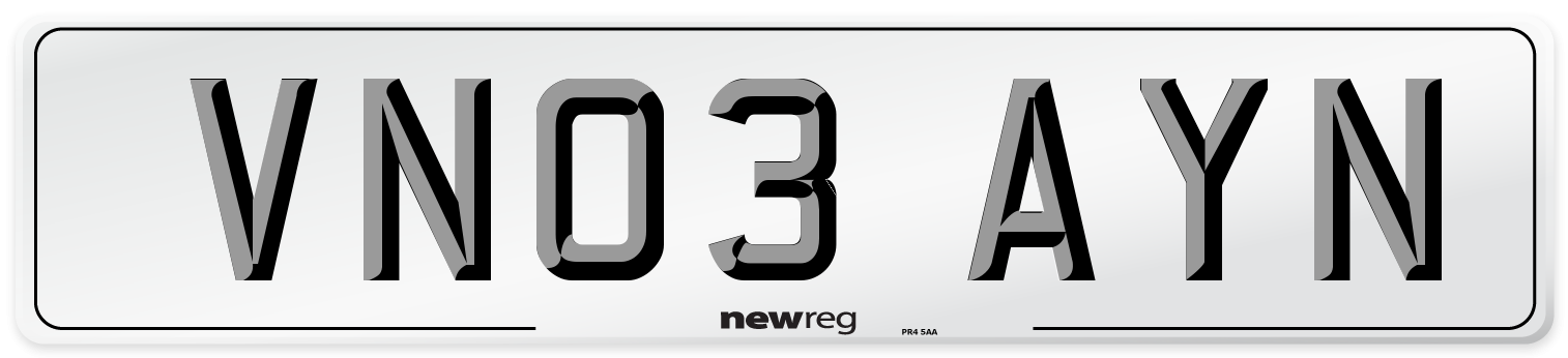 VN03 AYN Number Plate from New Reg